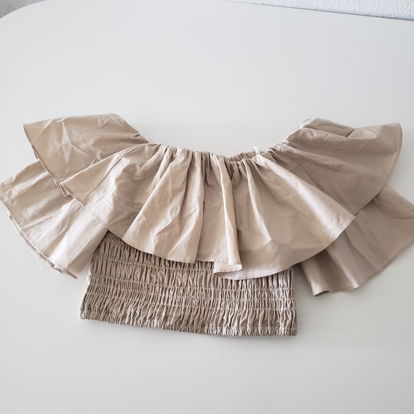 SELF-PORTRAIT- Ruffle Off Shoulder Cotton Poplin Top - Picture 12 of 15